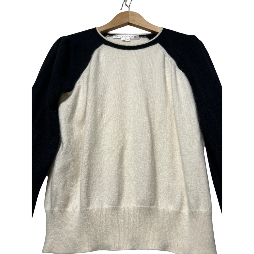 Veronica Beard Albertina Cashmere Sweater Ivory Black Size M Retail: $425 - Picture 4 of 9